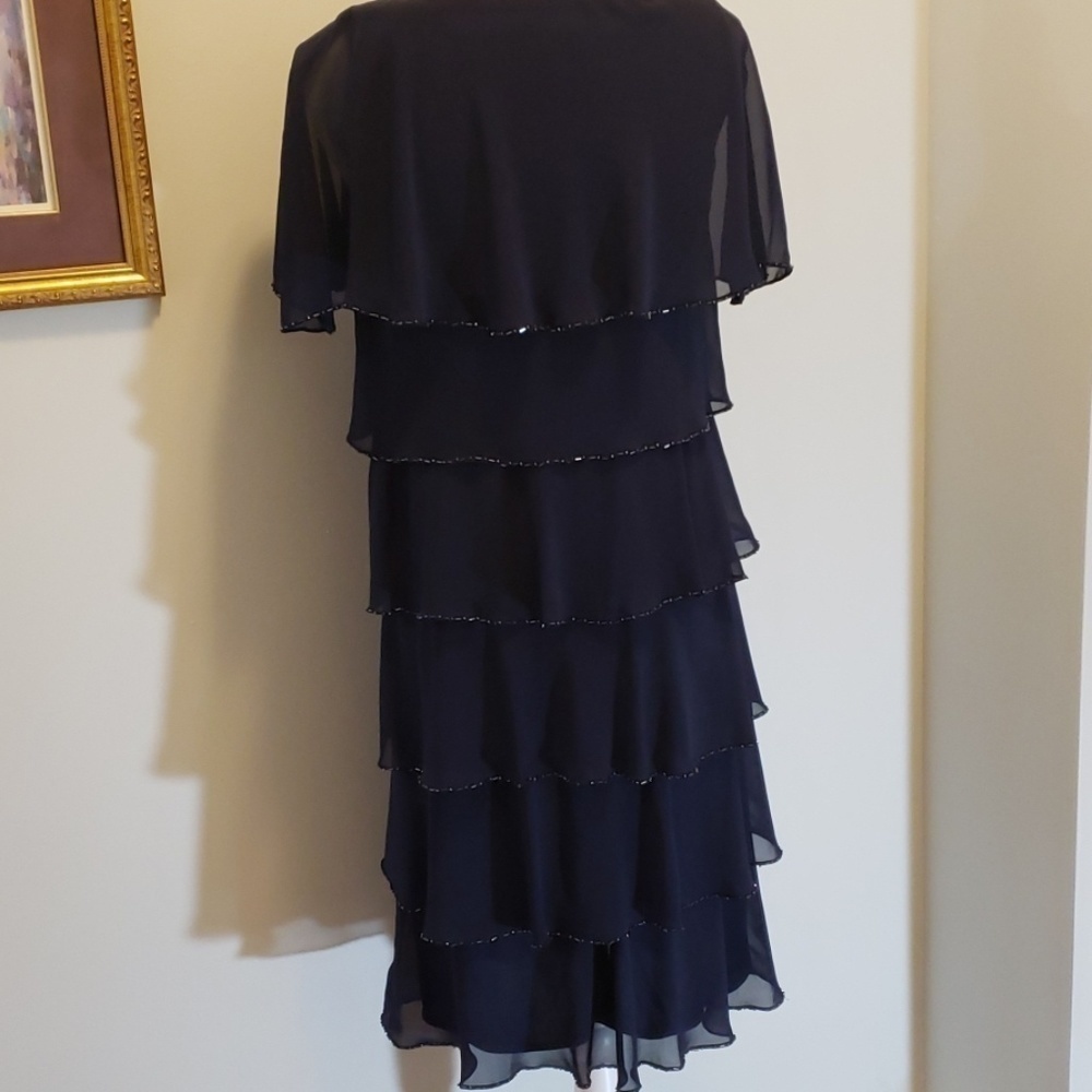 PATRA Navy Layered & Beaded Cocktail Dress 8 EUC - Picture 4 of 9